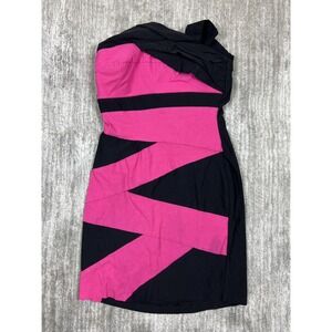 By Rox Dress Womens 7 Black Pink One Shoulder Colorblock Bodycon Mini Y2K Party